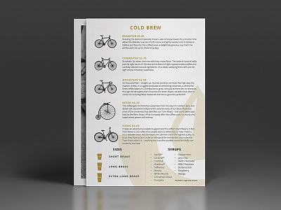 Coffee Brake Co. Menu a4 bicycle black coffee foil gold identity illustration logo menu photography vector