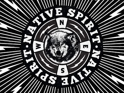 Native Spirit Poster Centerpiece black and white dust grunge hand drawing lightning vintage wolf