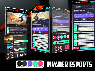 Esports App UI Designs - Invader Esports Dark Theme