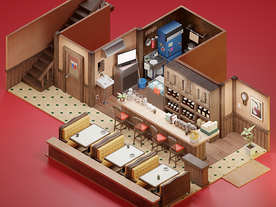 Isometric Café Leblanc 3d art blender3d design isometric persona5