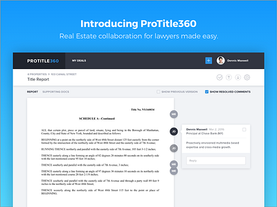 Real Estate collaboration for laywers app collaboration comments deals documents lawyers protitle reports sharing web webapp