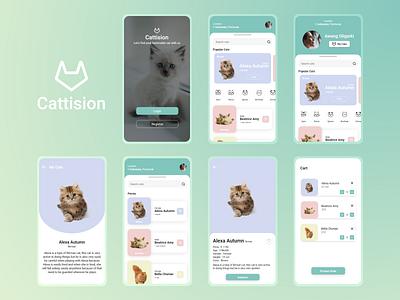 Cattision app branding cat cats design design app designs green illustration logo logo designs mobile mobile app mobile app design mobile design mobile ui pet pet app ui ux