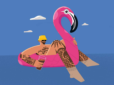 Chilling man chill flamingo man sea tatto