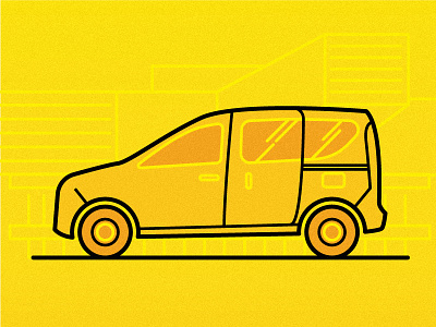 Van car design flat icon linework stroke van yellow