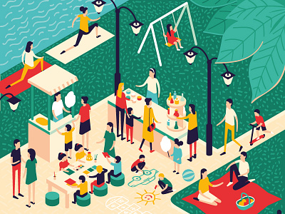 Holiday children holiday illustration infographics isometric people picnic vvieyra weekend