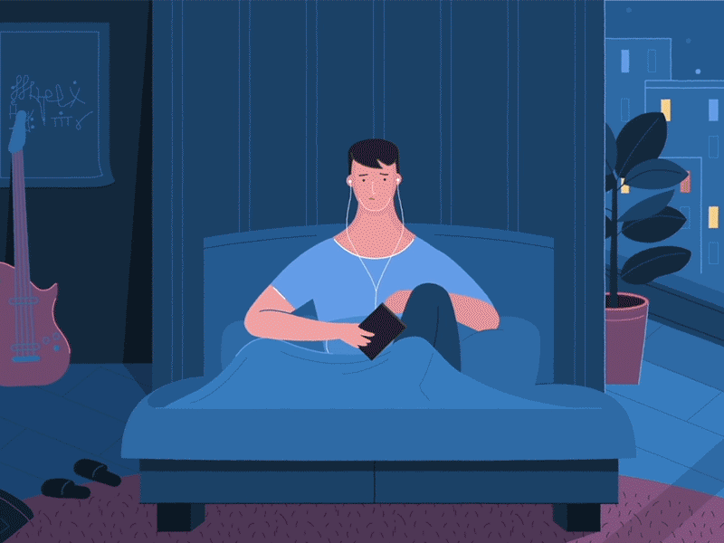 Lonely guy animation bed bedroom character character design emodji guy man motion night sad smile