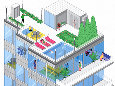 Penthouse city house illustration isometric isometry penthouse stroke