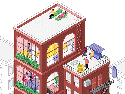 Loft city house illustration isometric isometry loft stroke