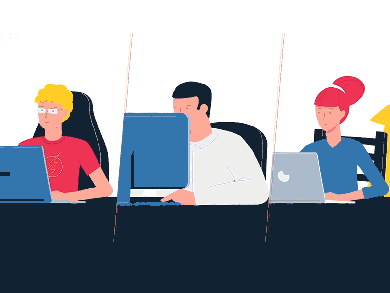 Working group art character computer flat design illustration maps people