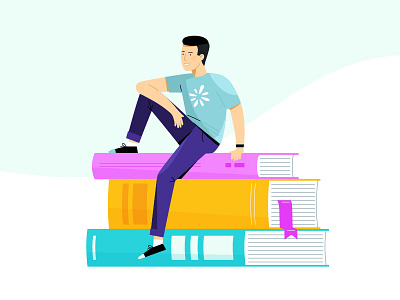 Man sitting on the books books character character design design education flat illustration illustrator man vector