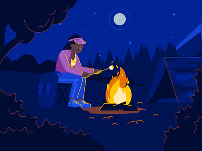 Camping 2d art character forest illustration illustrator moon night