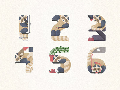 Racoon-numbers animal character design flat graphic illustration number raccoon