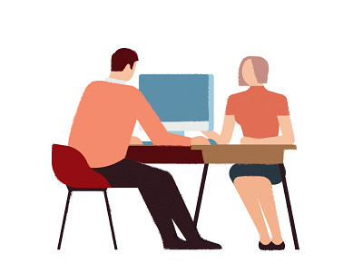 Office couple 2d character flat illustration office photoshop