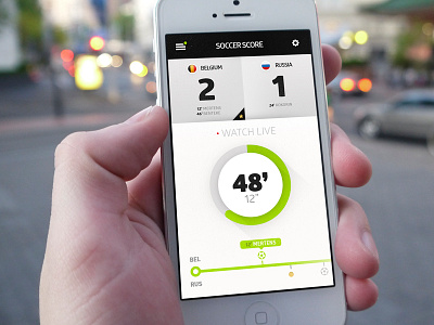 Soccer Score app cup flag mobile score shadow soccer time timeline ui ux world
