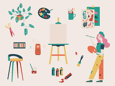 Painting studio illustrations