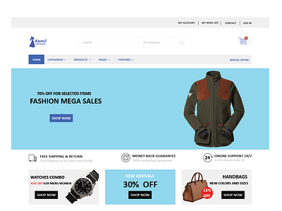 A landing page for an e-commerce website