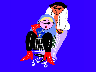 Doing groceries colorful art illustration