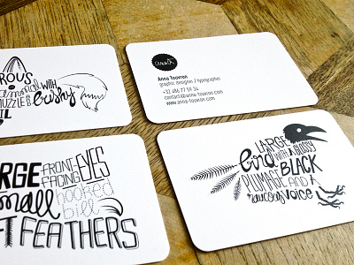 Small business cards animals black line business card crow fox lettering rounded corners