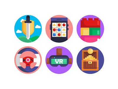 Games Icons coloured icons flat icons game design games games logo lego vector virtual reality vr