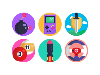 Gaming Colorful Vectors billiard bomb flat icons gaming design gaming symbols icons illustration sword ui design vector