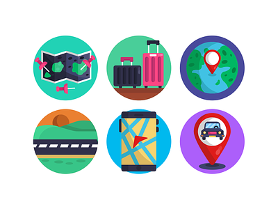 Map and GPS Flat Icons car location car pin design design vectors gps icons icons pack location pins luggage map pin orientation icons road ux