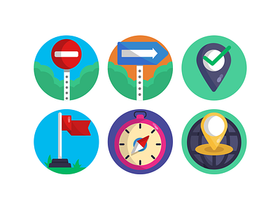 Navigation Icons 2 design direction sign flat icons icon illustration location location pin locations pin icons street traffic signs ui