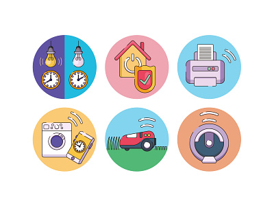 smart devices icons icons set printer smart house smart light smart lock smart washing