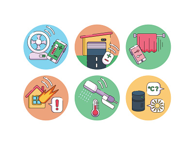 smart home Iot smart devices icons illustrations copy 9 fire alarm humidity control internetofthings iot smart garage smart house temperature control vectors