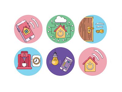 smart home Iot icons set internet of things signal smart coffee smart house vectors