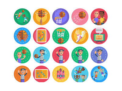 Basketball Icons basketball basketball court basketball logo basketball player coloured icons flat icons icon icons icons pack vector vectors