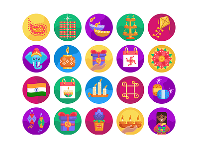 Diwali Icons coloured icons design diwali flat icons gift box gifts hindu hinduism icon icons icons pack vector vectors