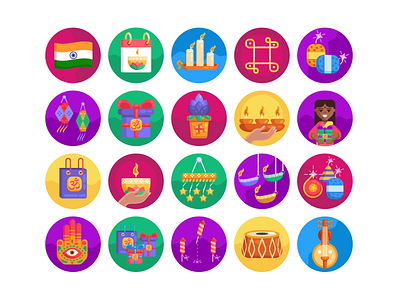 Diwali Icons coloured icons design diwali flat icons hindu hinduism icon icons icons pack vectors