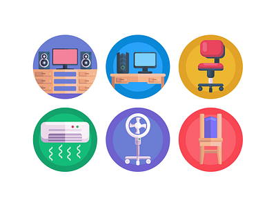 Furniture Icons coloured icons fan flat icons furniture icon icons icons pack microwave microwave oven office chair vector vectors ventilator