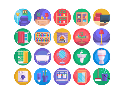 Furniture Icons bathtub coloured icons curtain fire place flat icons icon icons icons pack lamp post sink sofa toilet toothbrush toothpaste vector vectors washing machine