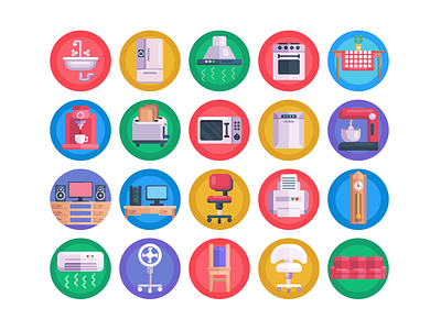 Furniture Icons chair coffee maker coloured icons flat icons furniture icon icons icons pack loud speaker printer sofa speaker television vector vectors ventilator