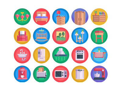 Furniture Icons coloured icons cooker electric cooker flat icons fridge furniture furniture store gas cooker icon icons icons pack kitchenware mixer sink table table clothe vector vectors