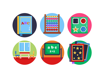 Kindergarden Icons coloured icons flat icons icon icons kindergarden kindergarten preschool school schools vector vectors