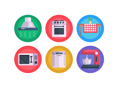 Furniture Icons coloured icons flat icons icon icons icons pack kitchen hood kitchenware microwave mixer vector vectors washing machine