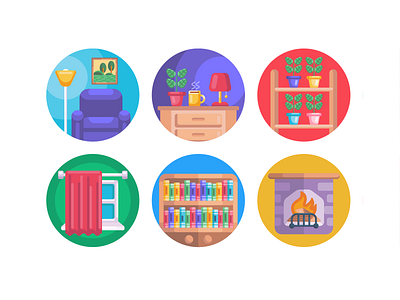 Furniture Icons books coloured icons drawers fireplace flat icons flowerpot furniture icon icons icons pack lamppost shelves sofa vector vectors