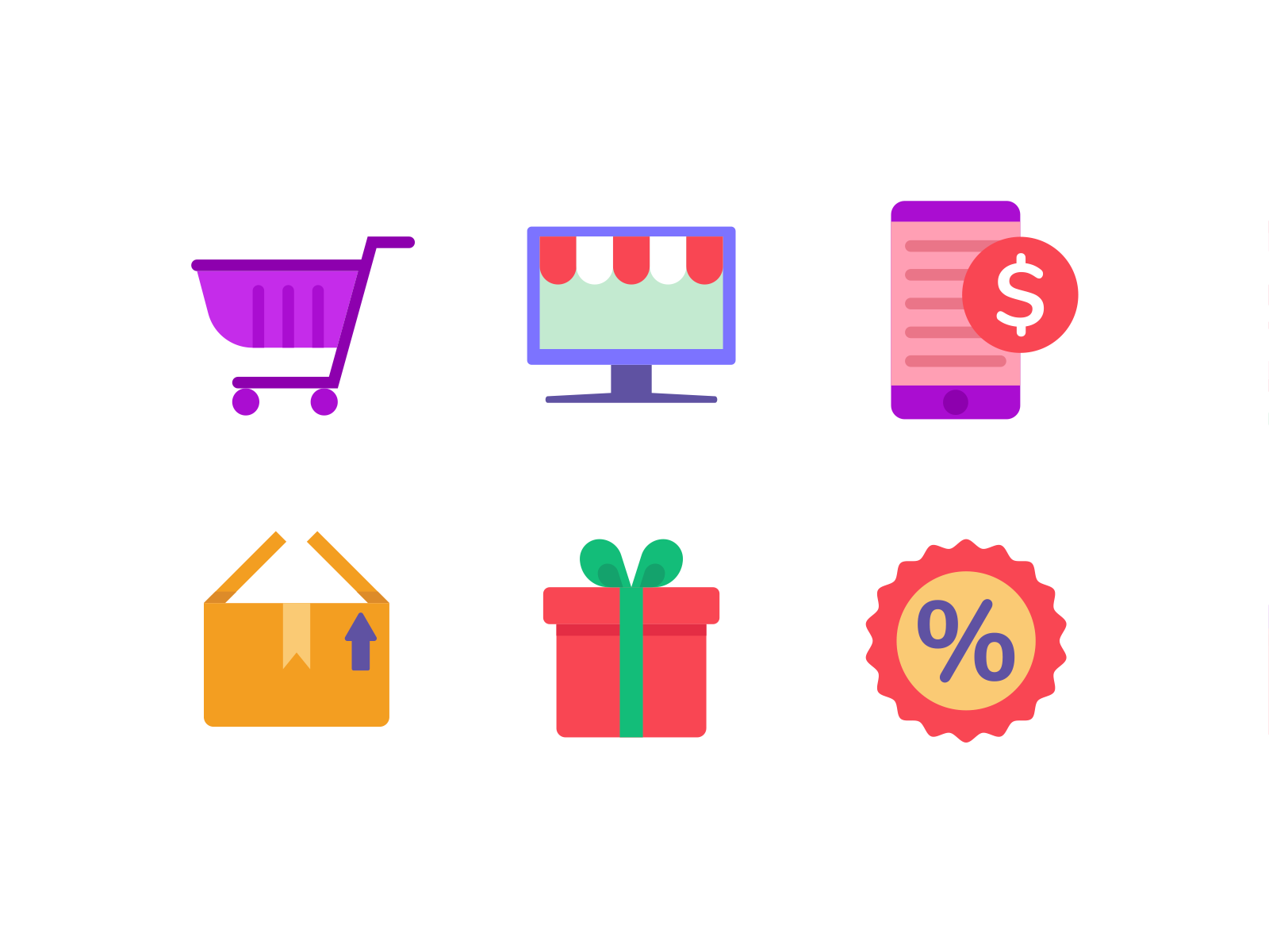 Ecommerce Color coloured icons delivery ecommerce flat icons gift box icon icons icons pack online shopping parcel vector vectors