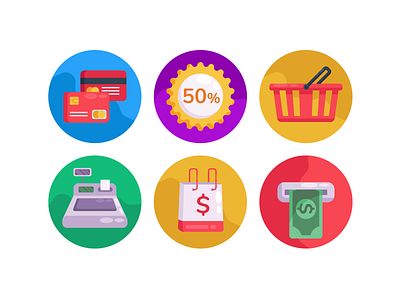 Supermarket Icons coloured icons discount offer ecommerce flat icons icon icons icons pack master card shopping bag shopping basket vector vectors