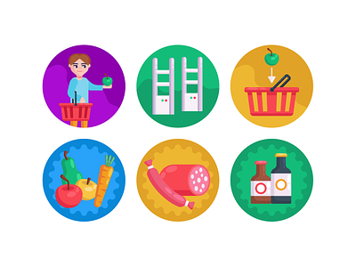 Supermarket Icons coloured icons ecommerce flat icons fruits and vegetables online icon icons icons pack shopper shopping basket supermarket vector vectors