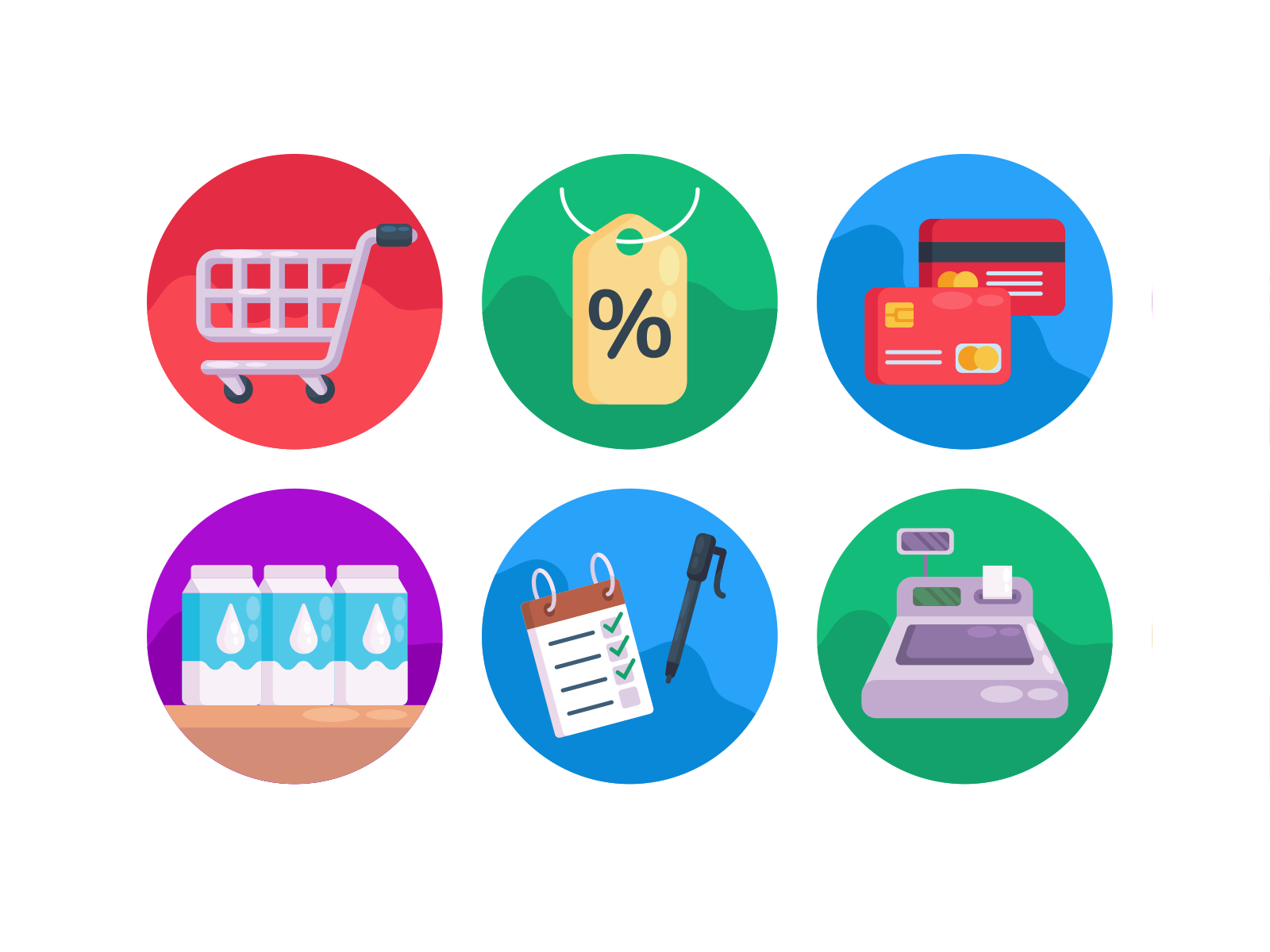 Supermarket Icons coloured icons discount offer ecommerce flat icons icon icons icons pack online shopping online store supermarket vector vectors