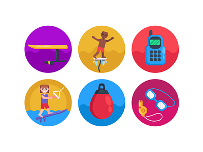 Water Sports Icons coloured icons flat icons icon icons icons pack sports vector vectors waterski watersport watersports