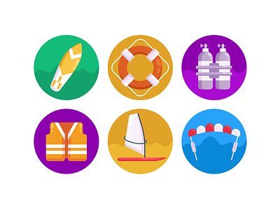Water Sports Icons coloured icons flat icons icon icons icons pack lifesaver vector vectors waterski watersport watersports