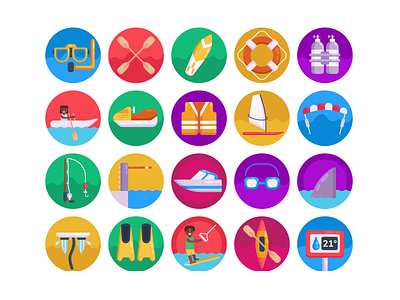 Water Sports Icons coloured icons flat icons icon icons icons pack sports vector vectors waterski watersport watersports