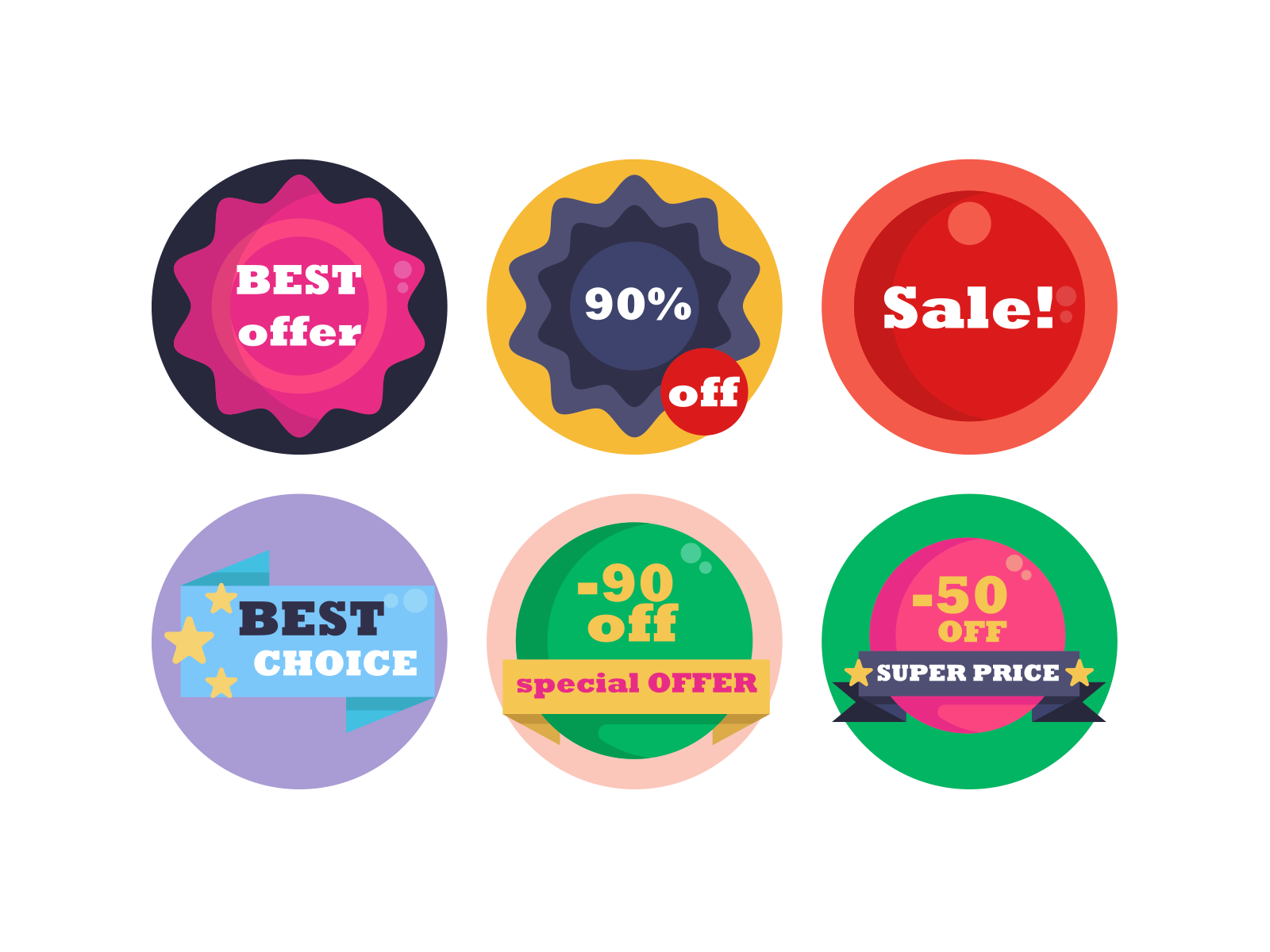 Discount Badges coloured icons discount ecommerce flat icons icon icons icons pack offer on sale sale vector vectors