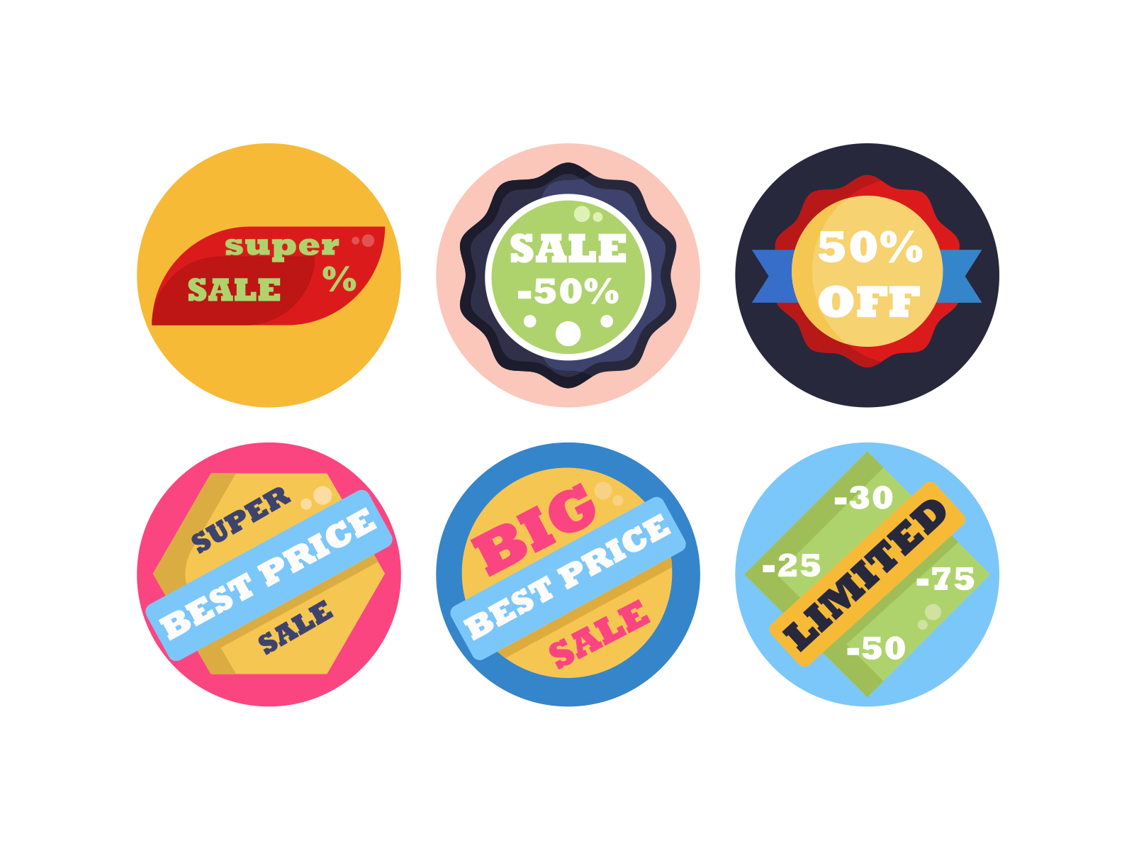 Discount Badges coloured icons discount ecommerce flat icons icon icons icons pack offers on sale vector vectors
