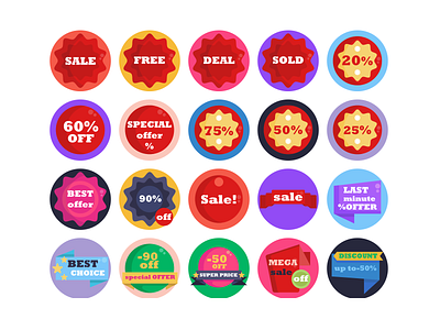 Discount Badges coloured icons discount ecommerce flat icons icon icons icons pack offer on sale sale vector vectors