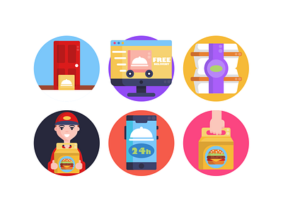 Food Delivery Icons coloured icons delivery delivery service fast food flat icons food delivery food delivery app food delivery service free delivery icon icons icons pack vector vectors